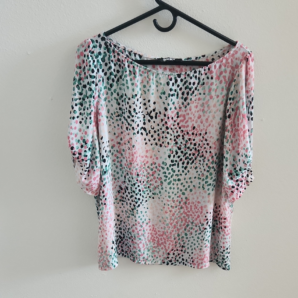 DKNY Colorful Polka Dotted Blouse Pink Green And Black